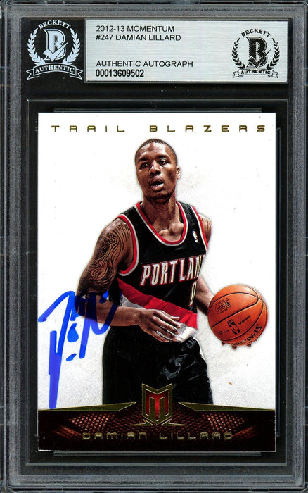 Damian Lillard Autographed 2012-13 Panini Momentum Rookie Card #247 Portland Trail Blazers Beckett BAS #13609502 - RSA