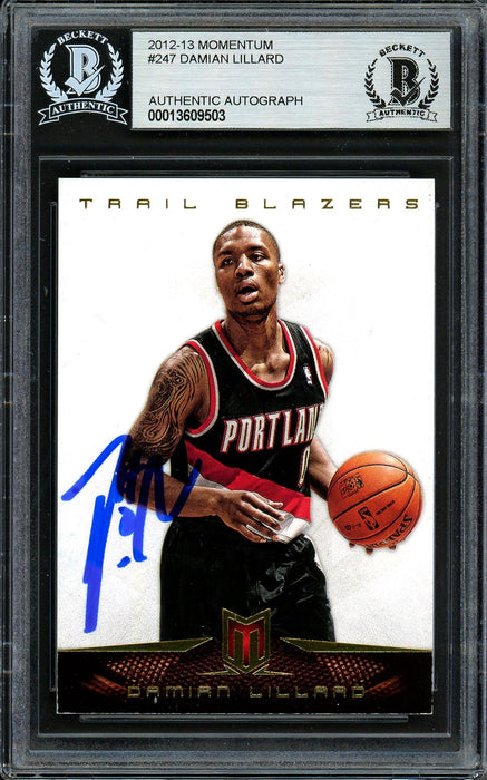 Damian Lillard Autographed 2012-13 Panini Momentum Rookie Card #247 Portland Trail Blazers Beckett BAS #13609503 - RSA