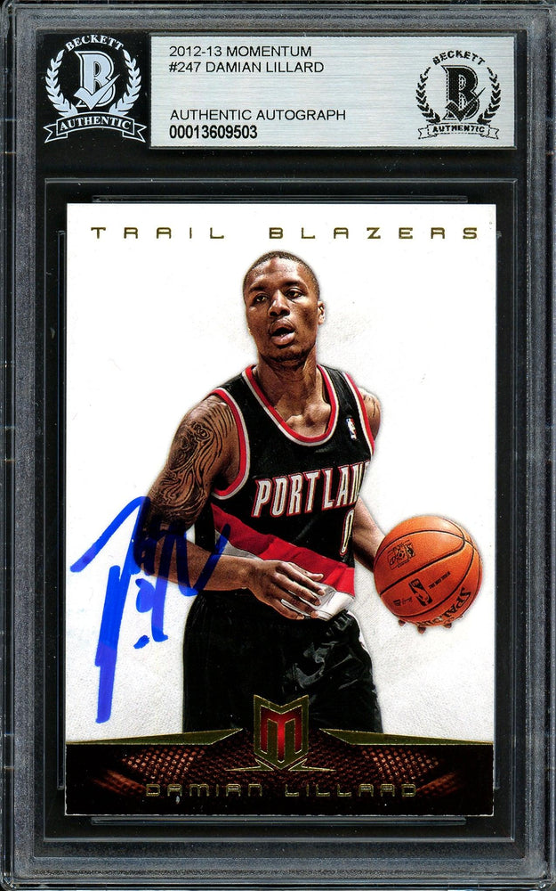 Damian Lillard Autographed 2012-13 Panini Momentum Rookie Card #247 Portland Trail Blazers Beckett BAS #13609503 - RSA