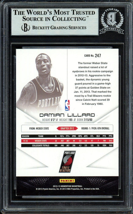 Damian Lillard Autographed 2012-13 Panini Momentum Rookie Card #247 Portland Trail Blazers Beckett BAS #13609503 - RSA