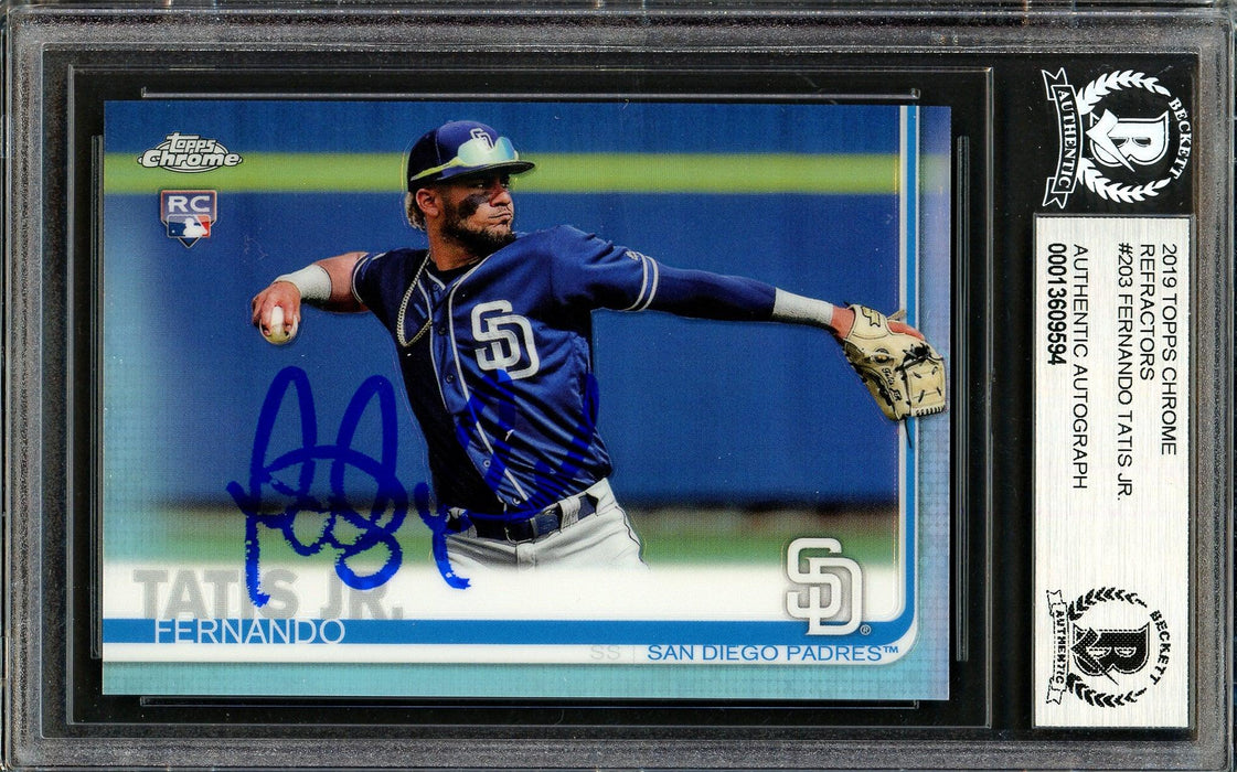 Fernando Tatis Jr. Autographed 2019 Topps Chrome Refractor Rookie Card #203 San Diego Padres Beckett BAS #13609594 - RSA