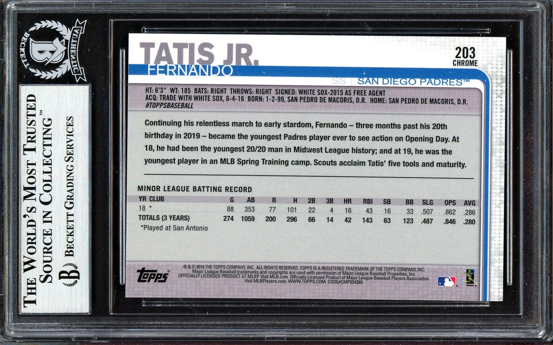 Fernando Tatis Jr. Autographed 2019 Topps Chrome Rookie Card #203 San Diego Padres (Bubbling) Beckett BAS #13609627 - RSA