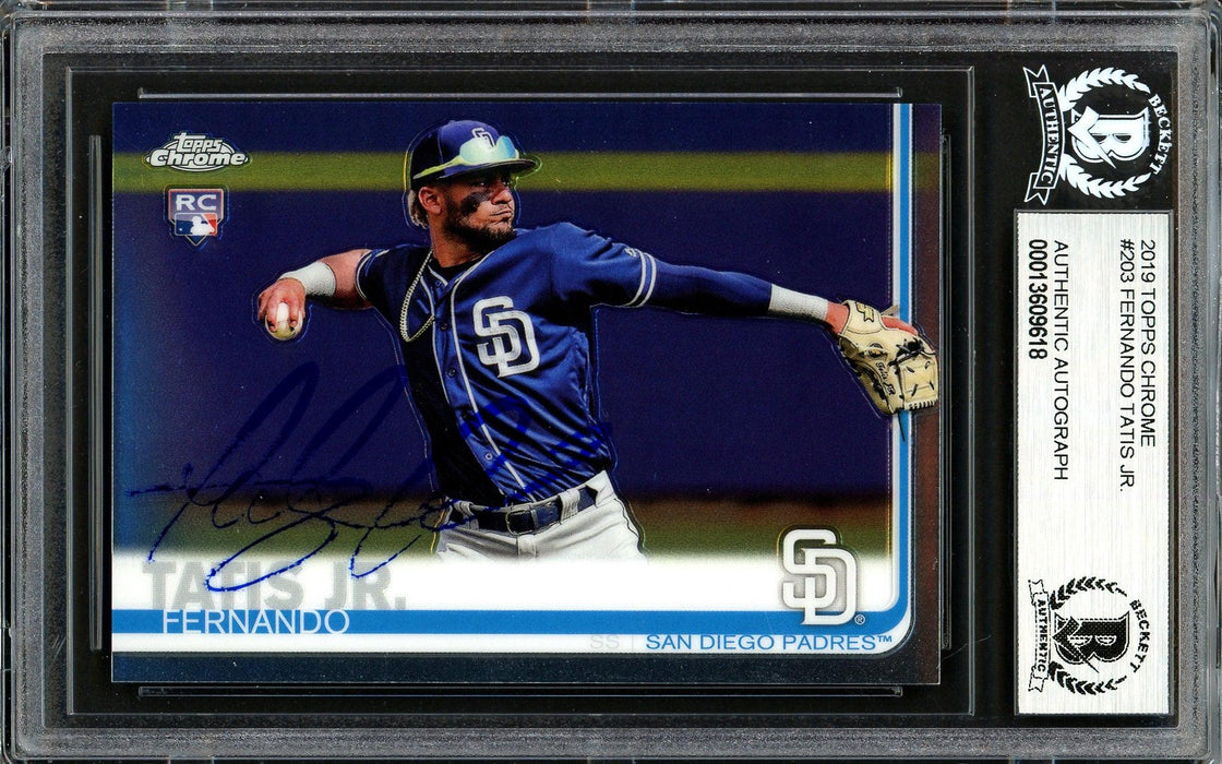 Fernando Tatis Jr. Autographed 2019 Topps Chrome Rookie Card #203 San Diego Padres (Bubbling) Beckett BAS #13609618 - RSA