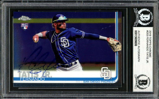 Fernando Tatis Jr. Autographed 2019 Topps Chrome Rookie Card #203 San Diego Padres (Bubbling) Beckett BAS #13609606 - RSA