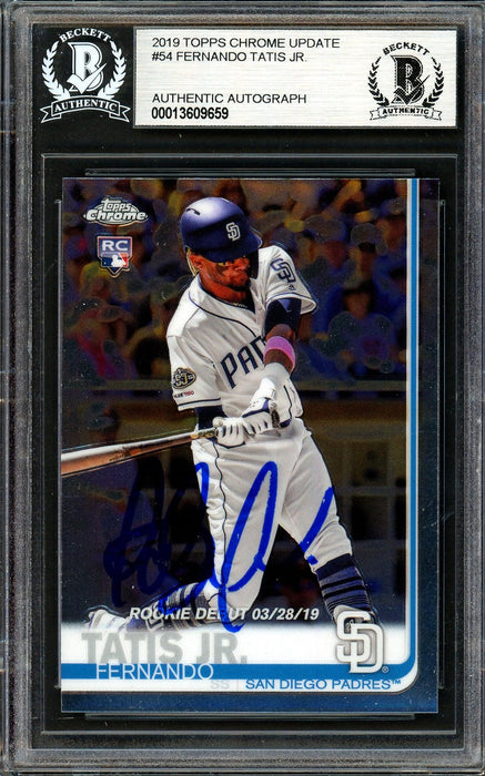 Fernando Tatis Jr. Autographed 2019 Topps Chrome Update Rookie Card #54 San Diego Padres Beckett BAS #13609659 - RSA
