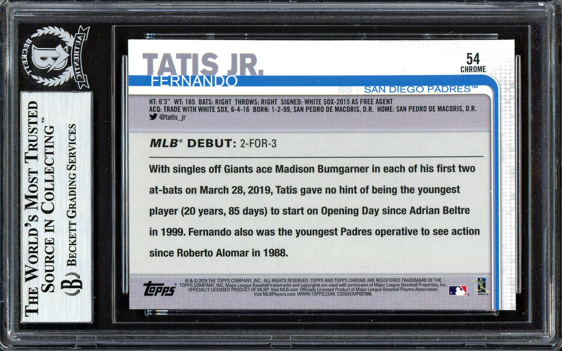 Fernando Tatis Jr. Autographed 2019 Topps Chrome Update Rookie Card #54 San Diego Padres Beckett BAS #13609660 - RSA