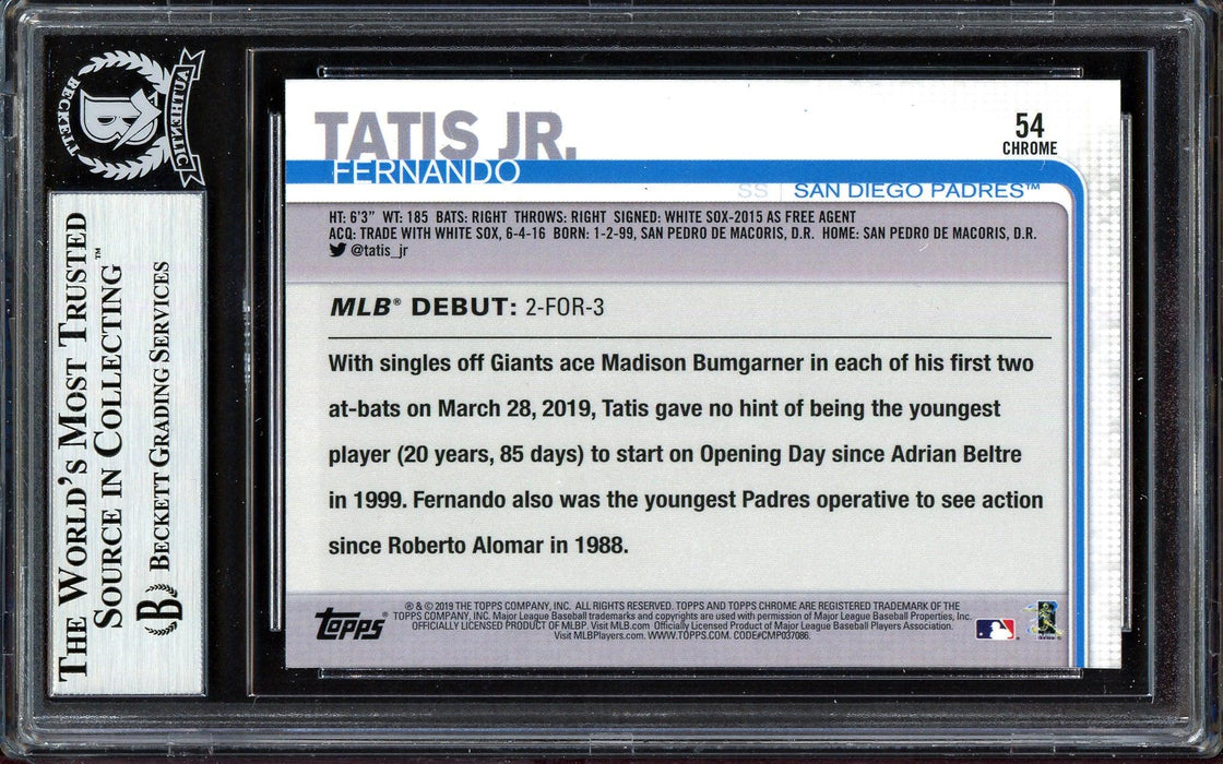 Fernando Tatis Jr. Autographed 2019 Topps Chrome Update Rookie Card #54 San Diego Padres Beckett BAS #13609661 - RSA