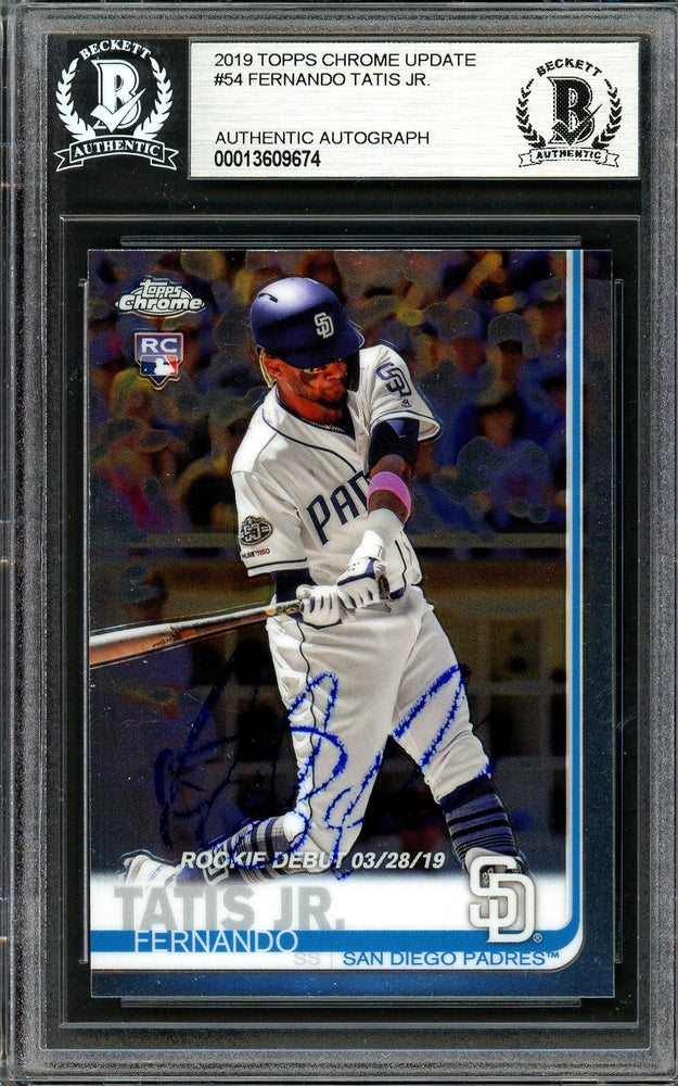 Fernando Tatis Jr. Autographed 2019 Topps Chrome Update Rookie Card #54 San Diego Padres (Bubbling) Beckett BAS #13609674 - RSA