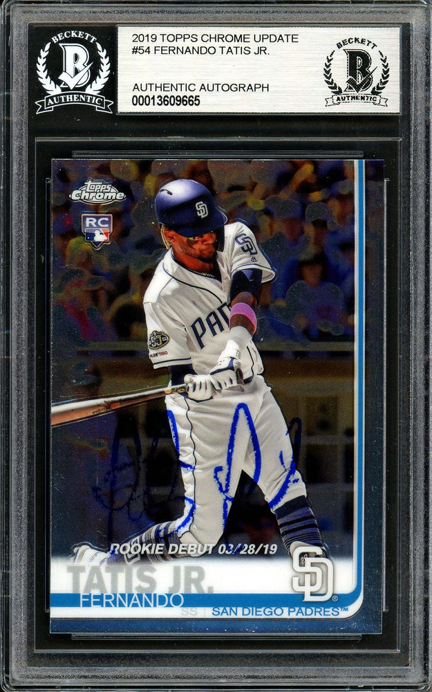 Fernando Tatis Jr. Autographed 2019 Topps Chrome Update Rookie Card #54 San Diego Padres (Bubbling) Beckett BAS #13609665 - RSA