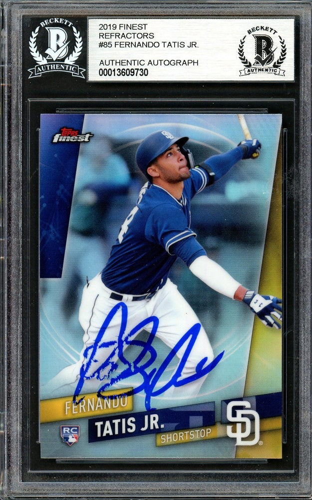 Fernando Tatis Jr. Autographed 2019 Topps Finest Refractor Rookie Card #85 San Diego Padres (Bubbling) Beckett BAS #13609730 - RSA
