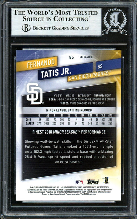 Fernando Tatis Jr. Autographed 2019 Topps Finest Refractor Rookie Card #85 San Diego Padres (Bubbling) Beckett BAS #13609724 - RSA