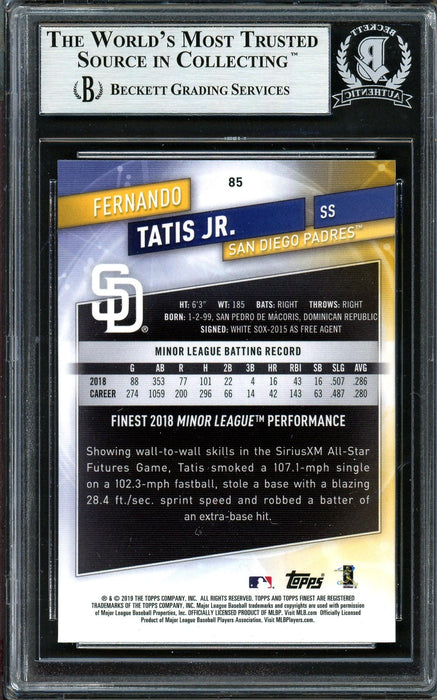 Fernando Tatis Jr. Autographed 2019 Topps Finest Rookie Card #85 San Diego Padres (Bubbling) Beckett BAS #13609738 - RSA