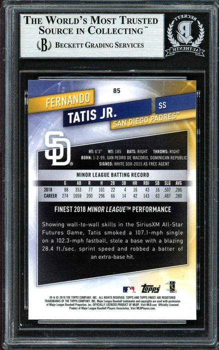 Fernando Tatis Jr. Autographed 2019 Topps Finest Rookie Card #85 San Diego Padres (Bubbling) Beckett BAS #13609741 - RSA