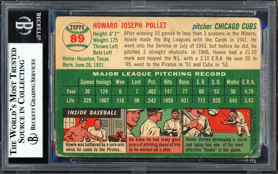 Howie Pollet Autographed 1954 Topps Card #89 Chicago Cubs Beckett BAS #13609931 - RSA