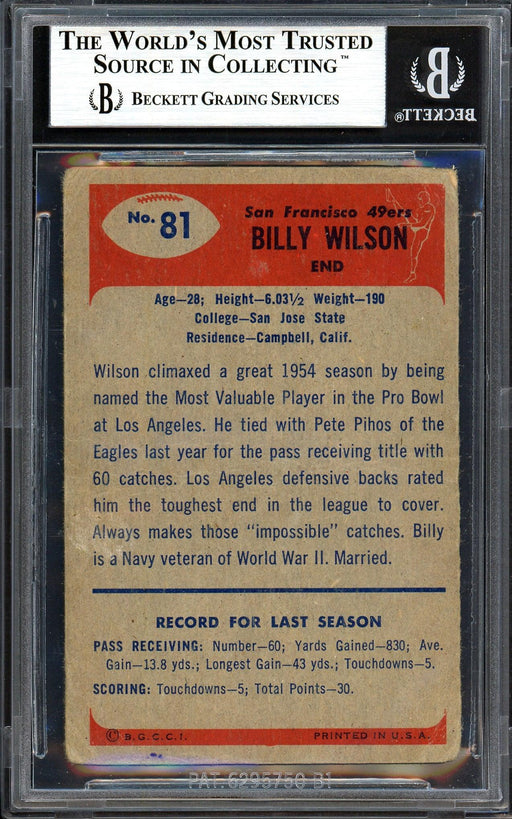 Billy Wilson Autographed 1955 Bowman Rookie Card #81 San Francisco 49ers Beckett BAS #13610038 - RSA