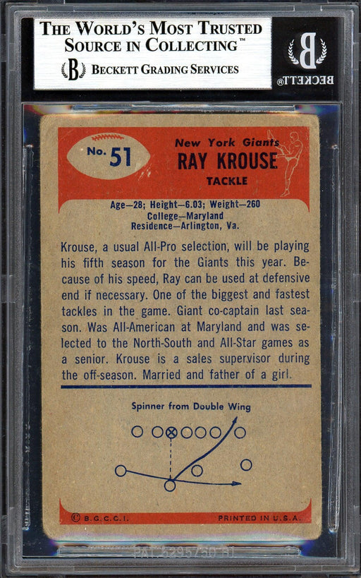 Ray Krouse Autographed 1955 Bowman Rookie Card #51 New York Giants Died in 1966 Beckett BAS #13610040 - RSA