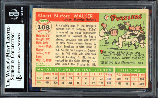 Al "Rube" Walker Autographed 1955 Topps Card #108 Brooklyn Dodgers Beckett BAS #13610047 - RSA
