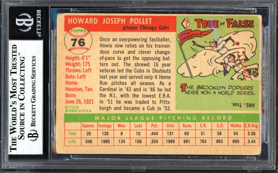 Howie Pollet Autographed 1955 Topps Card #76 Chicago Cubs Beckett BAS #13610048 - RSA