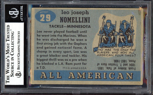 Leo Nomellini Autographed 1955 Topps All American Card #29 Minnesota Beckett BAS #13610055 - RSA