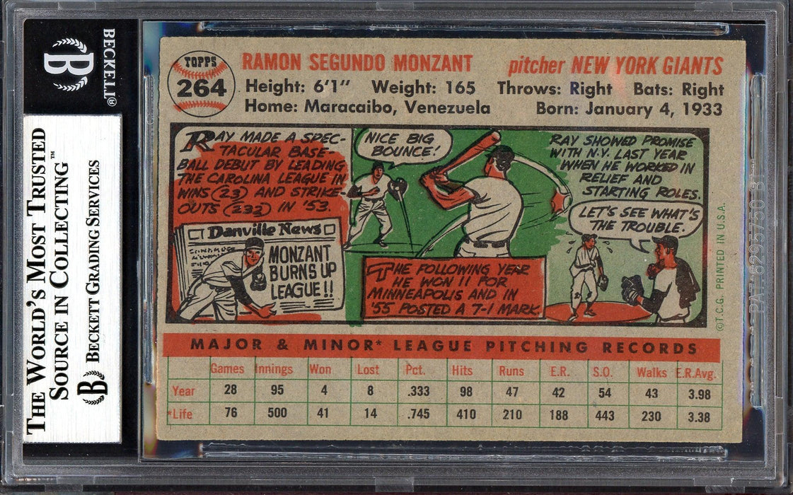 Ramon Ray Monzant Autographed 1956 Topps Rookie Card #264 New York Giants Beckett BAS #13610267 - RSA