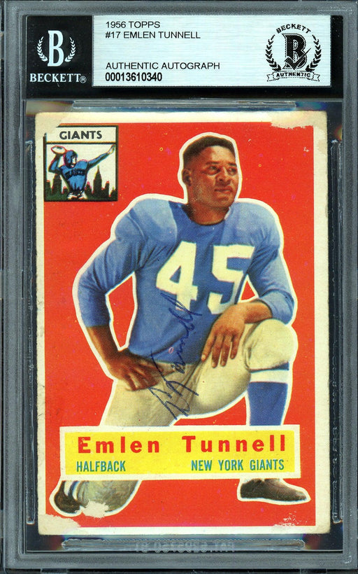 Emlen Tunnell Autographed 1956 Topps Card #17 New York Giants Beckett BAS #13610340 - RSA
