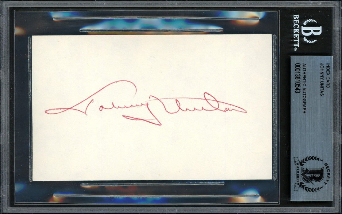 Johnny Unitas Autographed 3x5 Index Card Baltimore Colts Beckett BAS #13610543 - RSA