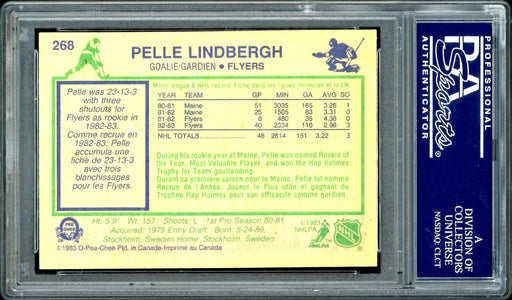 Pelle Lindbergh Autographed 1983 O-Pee-Chee Rookie Card #268 Philadelphia Flyers Auto Grade Gem Mint 10 PSA/DNA #83858614 - RSA