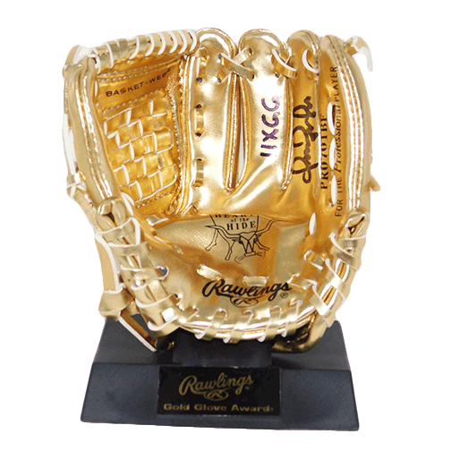 Omar Vizquel Autographed Rawlings Mini Gold Glove (JSA) with 11X GG Inscription - RSA