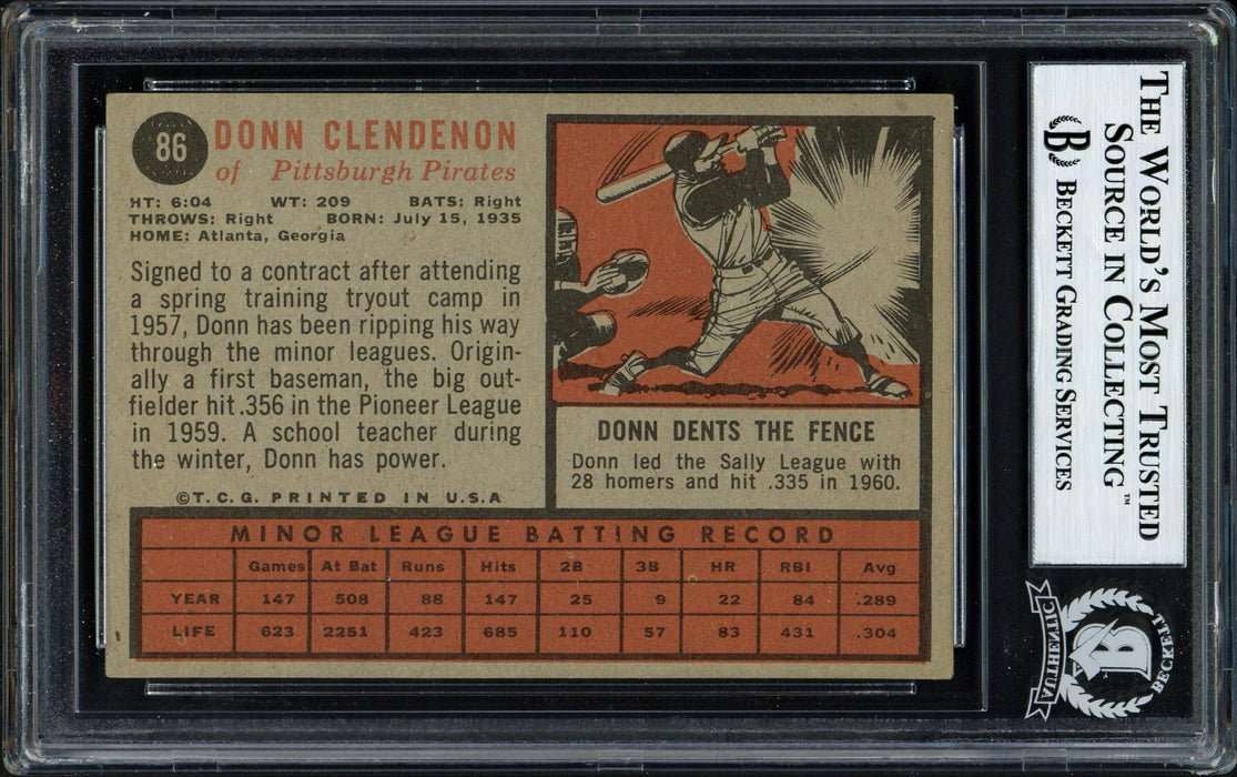 Donn Clendenon Autographed 1962 Topps Rookie Card #86 Pittsburgh Pirates Beckett BAS #12056725 - RSA