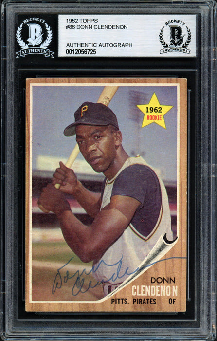 Donn Clendenon Autographed 1962 Topps Rookie Card #86 Pittsburgh Pirates Beckett BAS #12056725 - RSA