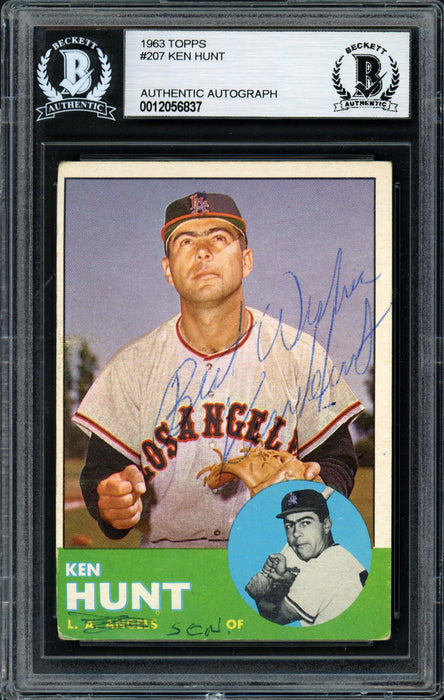 Ken Hunt Autographed 1963 Topps Card #207 Los Angeles Angels "Best Wishes" Beckett BAS #12056837 - RSA