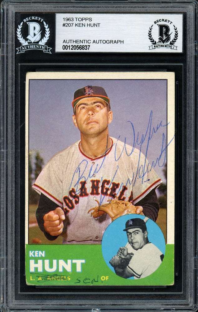 Ken Hunt Autographed 1963 Topps Card #207 Los Angeles Angels "Best Wishes" Beckett BAS #12056837 - RSA
