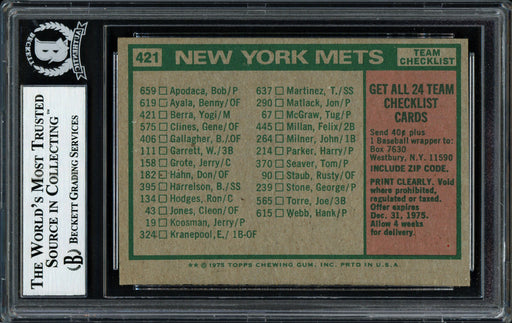 Al "Rube" Walker Autographed 1975 Topps Card #421 New York Mets Beckett BAS #12057489 - RSA