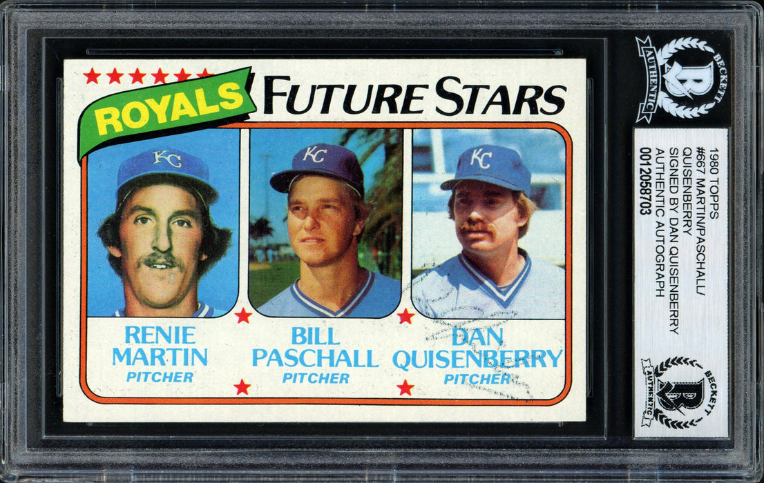 Dan Quisenberry Autographed 1980 Topps Rookie Card #667 Kansas City Royals Beckett BAS #12058703 - RSA