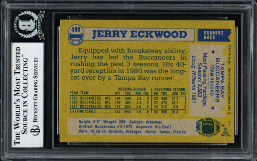 Jerry Eckwood Autographed 1982 Topps Card #498 Tampa Bay Buccaneers Beckett BAS #12058744 - RSA