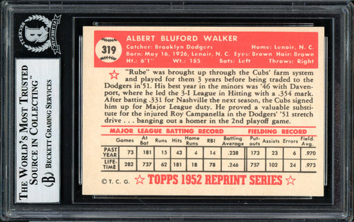Al "Rube" Walker Autographed 1983 1952 Topps Reprint Card #319 Brooklyn Dodgers Beckett BAS #12058762 - RSA
