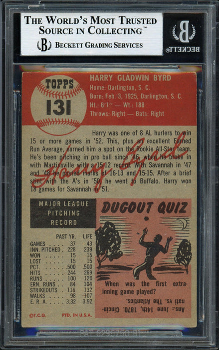 Harry Byrd Autographed 1953 Topps Rookie Card #131 Philadelphia A's Beckett BAS #12058853 - RSA