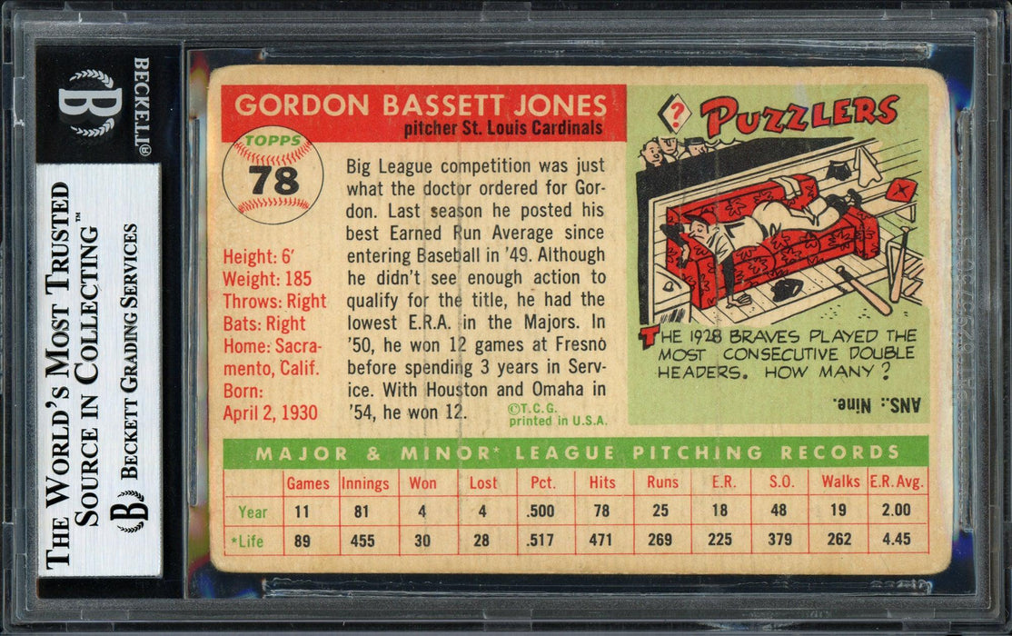 Gordon Jones Autographed 1955 Topps Rookie Card #78 St. Louis Cardinals Beckett BAS #12058875 - RSA
