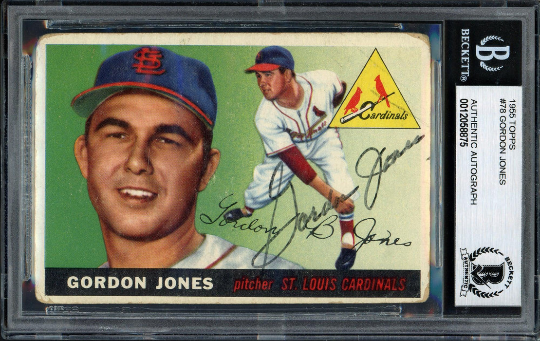 Gordon Jones Autographed 1955 Topps Rookie Card #78 St. Louis Cardinals Beckett BAS #12058875 - RSA