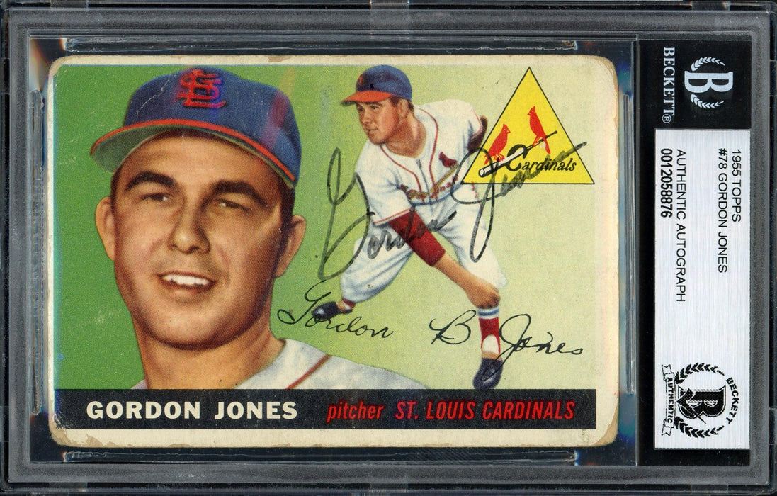 Gordon Jones Autographed 1955 Topps Rookie Card #78 St. Louis Cardinals Beckett BAS #12058876 - RSA