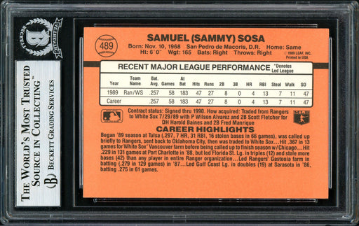 Sammy Sosa Autographed 1990 Donruss Rookie Card #489 Chicago White Sox Beckett BAS Stock #177671 - RSA