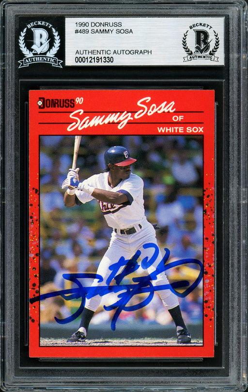 Sammy Sosa Autographed 1990 Donruss Rookie Card #489 Chicago White Sox Beckett BAS Stock #177671 - RSA