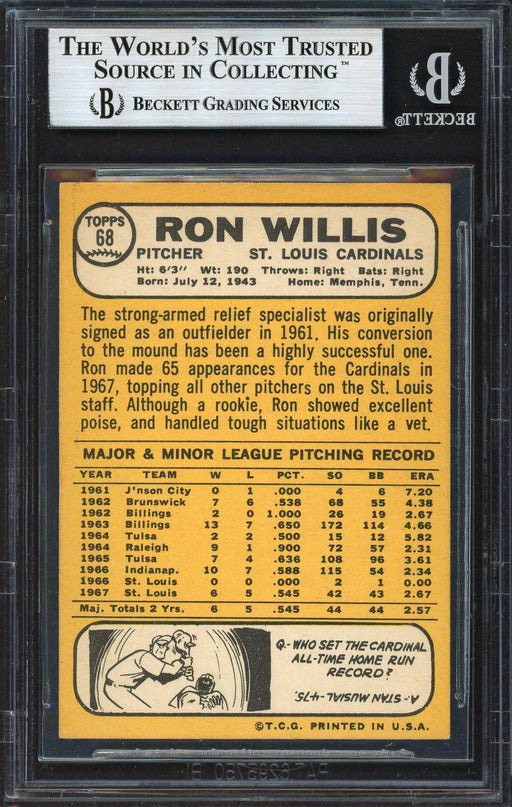 Ron Willis Autographed 1968 Topps Card #68 St. Louis Cardinals Beckett BAS #12232681 - RSA