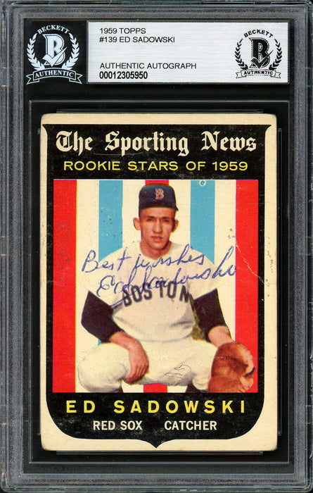 Ed Sadowski Autographed 1959 Topps Rookie Card #139 Boston Red Sox "Best Wishes" Beckett BAS #12305950 - RSA