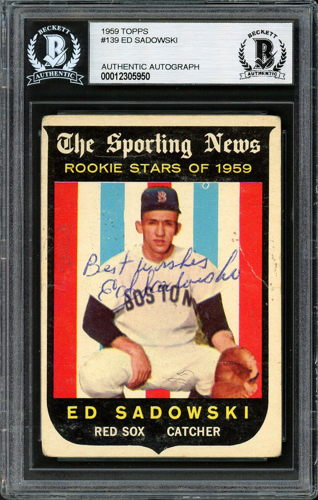 Ed Sadowski Autographed 1959 Topps Rookie Card #139 Boston Red Sox "Best Wishes" Beckett BAS #12305950 - RSA