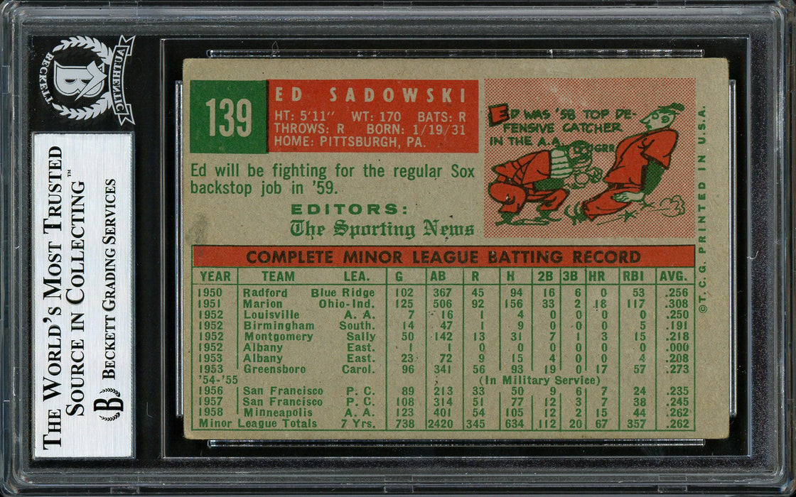 Ed Sadowski Autographed 1959 Topps Rookie Card #139 Boston Red Sox Beckett BAS #12305952 - RSA