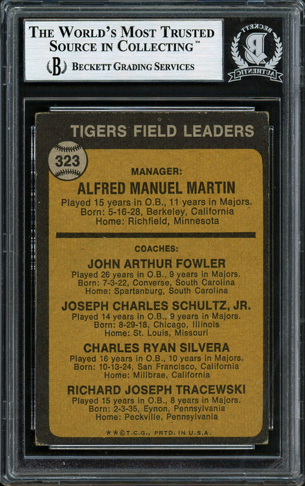 Joe Schultz Autographed 1973 Topps Card #323 Detroit Tigers Beckett BAS #12306463 - RSA