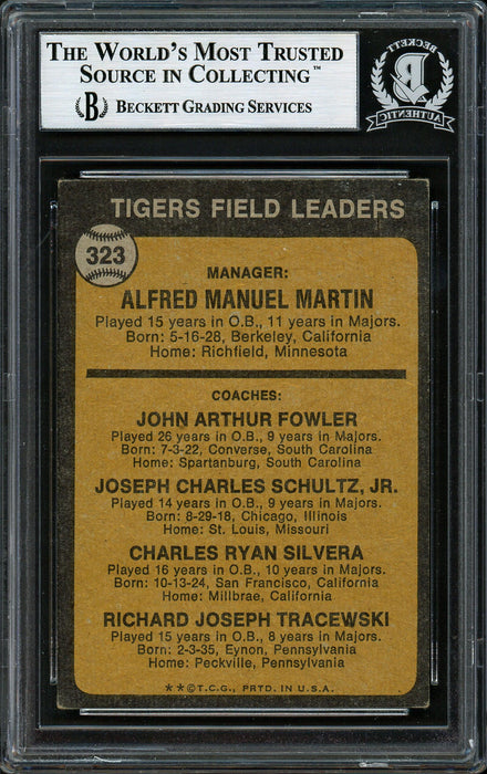 Joe Schultz Autographed 1973 Topps Card #323 Detroit Tigers Beckett BAS #12306464 - RSA