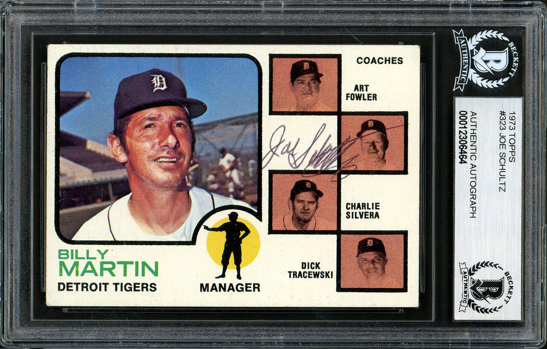 Joe Schultz Autographed 1973 Topps Card #323 Detroit Tigers Beckett BAS #12306464 - RSA