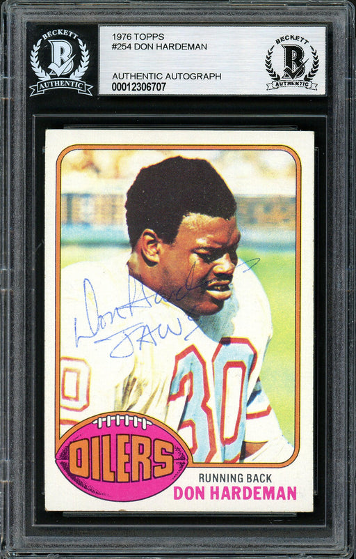 Don "Jaws" Hardeman Autographed 1976 Topps Rookie Card #254 Houston Oilers Beckett BAS #12306707 - RSA